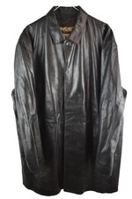 NICKELSON Black Leather Long Coat size 2XL Mens Button up Overcoat Casual