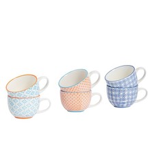6x Hand-Printed Cappuccino Cups Porcelain Tea Coffee Cups 250ml 3 Colours