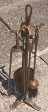 Vintage Cast Iron  Fire Companion Set 4 Tools tools 18" totally 24" high 