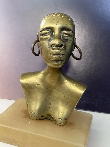 Vintage african brass bust - african,