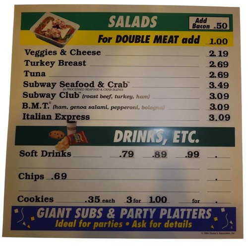 1994 subway restaurant salads - subway,