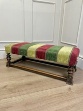 Vintage Oak Multi Coloured Long Low Footstool Fire Fender