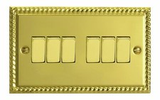 Varilight XG96D Georgian Polished Brass 6 Gang 1 or 2 Way Rocker Light Switch