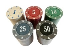 400 x NUMBERED POKER ROULETTE CASINO CHIPS - SUITED DESIGNS IN 5 COLOURS