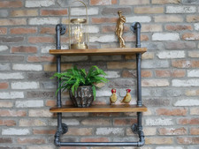 Large Industrial Style Metal and Wooden Pipe Shelf Wall Display Unit Shelves
