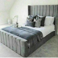 KING 5FTOTTOMAN STORAGE BED/HEADBOARD & ORTHOPEDIC MATTRESS - PLUSH GREY VELVET.