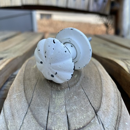 White distressed iron knob - distressed,