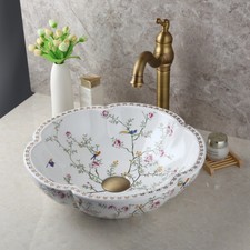 U.Ceramic Basin Bowl Vessel Sink Antique Brass Bathroom Mixer Faucet Drain Combo