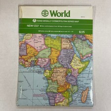 Vintage New Old-Stock Rand McNally Bright Color Fold-Out Map WORLD Large 52"x34"