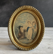 19th Century Miniature Stipple Engraving Children Playing C 1800 Pressed Brass
