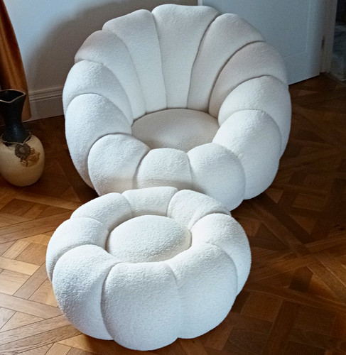White bouclé accent - white,