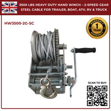 3500lbs Heavy Duty Hand Winch 2 Speed Manual Crank Steel Cable for Boat Trailer