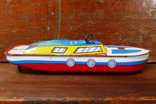 Vintage The Ohio Art Co Tin Wind-Up Cabin Cruiser Boat Toy 8 1/2” Long - WORKS
