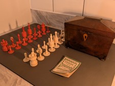 RARE Antique Barleycorn Chess Set | Complete 32 Bone/Ivory Pieces | W.R. Tatters