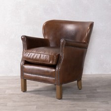 BROWN LEATHER ARMCHAIR TRADITIONAL ARMCHAIR VINTAGE STYLE BUFFALO LEATHER CHAIR