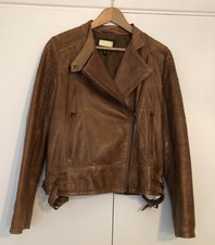 Mango Women’s Soft Leather Jacket Gorgeous Vintage Biker Style  Brown Tan Size L