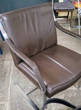 VINTAGE: RUDOLF GLATZEL FOR WALTER KNOLL CANTILEVER CHAIR LEATHER / STAINLESS STEEL