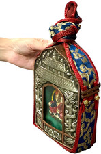 BUDDHIST GHAU TRAVELLING SHRINE PRAYER BOX NEPAL TIBET REPOUSSÉ SILVER & COPPER