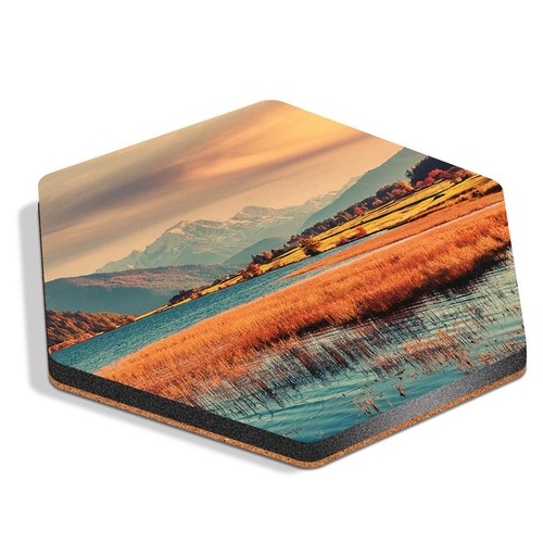Hexagon mdf coaster autumn - hexagon,