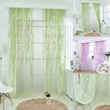 Voile Curtains Pair (2 Panels) Of Leaves Voile Net Curtain Panels -Top Quality