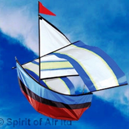 Flying boat blue kite - flying, by