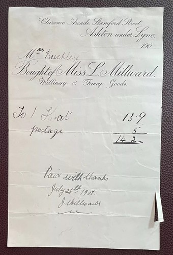 1907 millward millinery - millward,, &