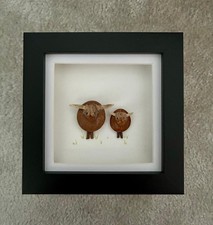 Highland cattle cow Farm Animals Pebble Art Framed Picture 12cm Amazing Gift