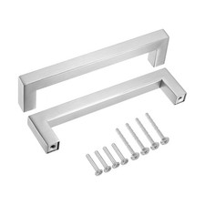 10 Pack Square Bar Drawer Handles, 5" Hole Center Kitchen Cabinets Pull, Silver