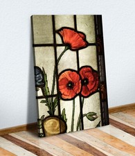 CANVAS WALL ART PRINT ARTWORK 30MM DEEP FRAME VINTAGE STAINED GLASS POPPIES