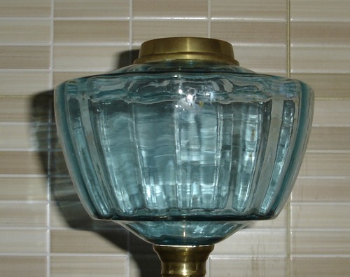 Vintage blue glass oil lamp - vintage,