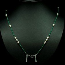 925 Sterling Silver White Pearl, Agate & Beads Mask Chain Necklace Holder 28.5in