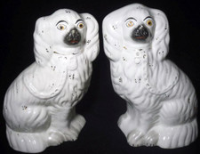 Pair of Vintage Antique Staffordshire Spaniel Wally Mantle Dogs Figures 9"h