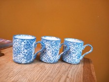 3 X blue & White Spongeware