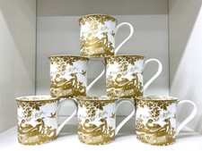 Crown Derby Coffee Mug Gold Aves Set of 6 Tea Coffee Fine Bone China Ideal Gift