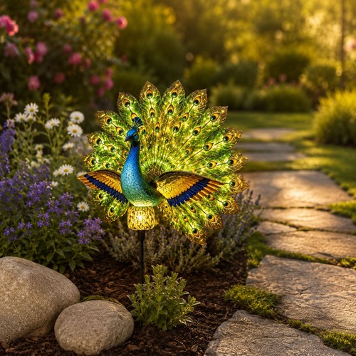 Solar peacock statue led - solar,