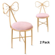 Butterfly Backrest Chair Pink Velvet Cushion Lounge Dresser Chairs w/ Gold Frame
