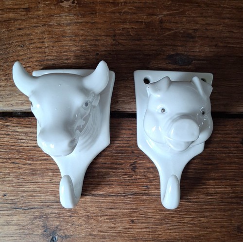 Vintage white porcelain pig - white, &