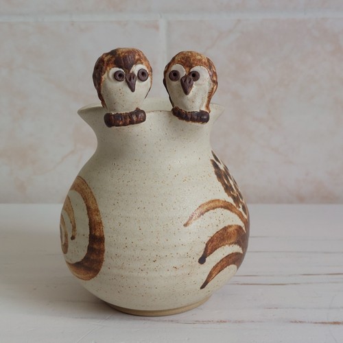 Studio pottery owl vase - owl, cream