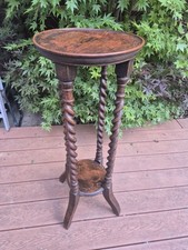 Antique Victorian, C.1880s, Oak Barley Twist Plant Stand. Lovely Patina. Del Pos