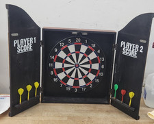 Vintage Ram Games STRIKERS's Hand Painted Dart Board Cabinet w/ Darts