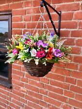 Artificial Flower Hanging Basket with Alstroemeria, Fern and Greenery Hand Made