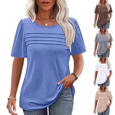 Ladies Summer Tops Short Sleeve Ruched Loose T-Shirt Casual Shirts Tee SIZE 6-22