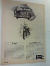 1965 REVELL 56' CHEVY & TRIUMPH 650CC DRAG BIKE    Vintage PRINTED AD  Laminated