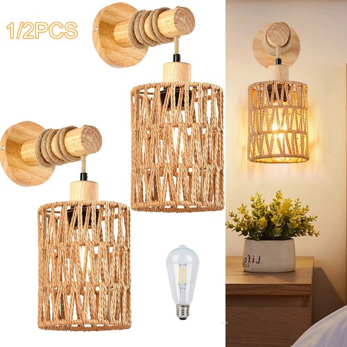 Wooden wall lights rattan - wooden,