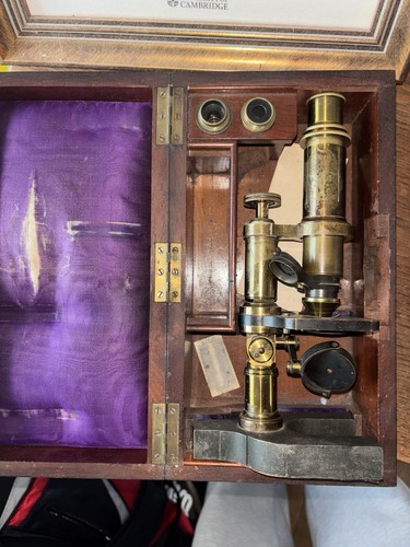 Antique brass microscope - brass,
