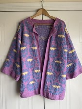 Kaffe Fassett Hand Knit Damask Flower Floral Kimono Sleeve Open Front Cardigan