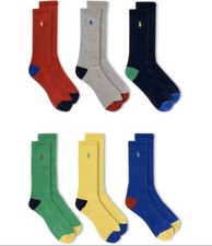 Polo Ralph Lauren Mens 6 Pack Crew Socks Large Multicolor