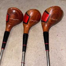 Vintage Gene Littler RAM Wood Golf Clubs Set of 3 Driver 1, 3, 4 Chevron Grips