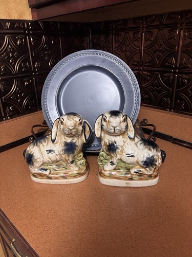 Ceramic rabbit figurines - ceramic, pair
