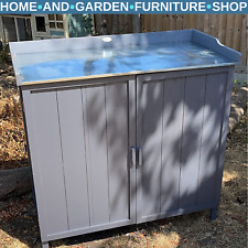 Grey Wooden Garden Storage Cabinet Potting Bench Table with Galvanized Top Shelf